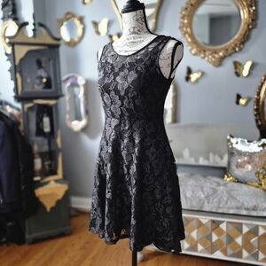 Express Black Floral Whimsigoth Goth Lace Mini Dress XS